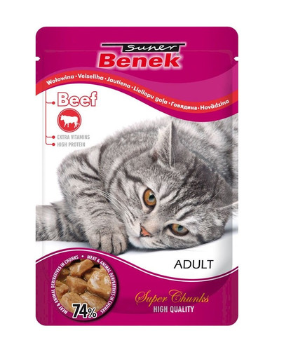 BENEK Super Tütchen für Katzen mit Rindfleischstücken in Sauce 100g