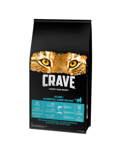 CRAVE Trockenfutter mit Lachs und weißem Fisch 7kg für ausgewachsene Katzen
