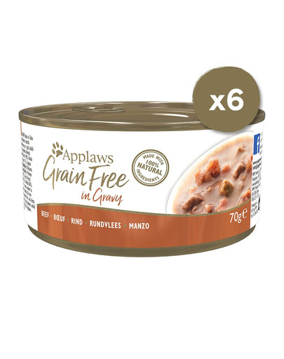 APPLAWS Cat Tin Grain Free 6 x 70 g Katzennassfutter mit Rindfleisch in Sauce