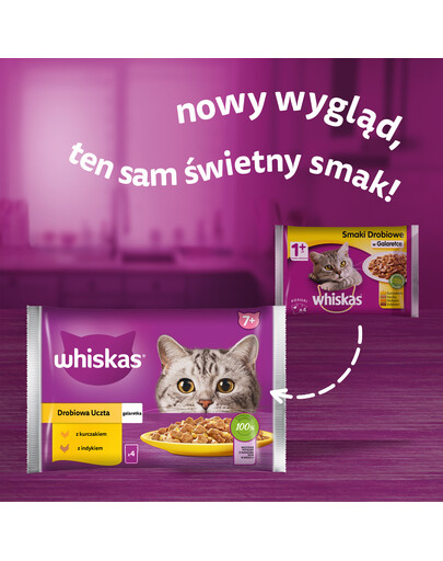 WHISKAS Senior saszetka 85g Drobiowa Uczta mokra karma dla starszych kotów w galaretce z: kurczakiem, indykiem