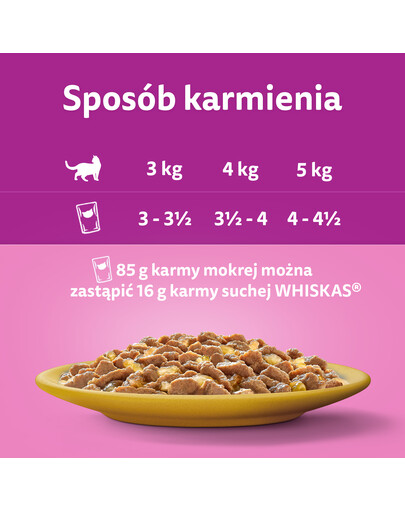 WHISKAS Senior saszetka 85g Drobiowa Uczta mokra karma dla starszych kotów w galaretce z: kurczakiem, indykiem