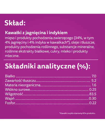WHISKAS Adult saszetka 85g mokra karma dla dorosłych kotów w sosie z jagnięciną i indykiem