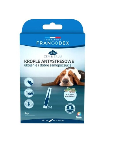 FRANCODEX Anti-Stress-Tropfen mit Baldrian für Hunde 4x3 ml