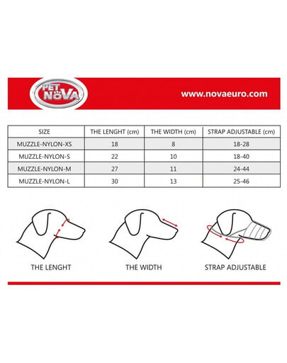 PET NOVA Nylon Maulkorb M Maulkorb 27cm Gurt 24-44cm