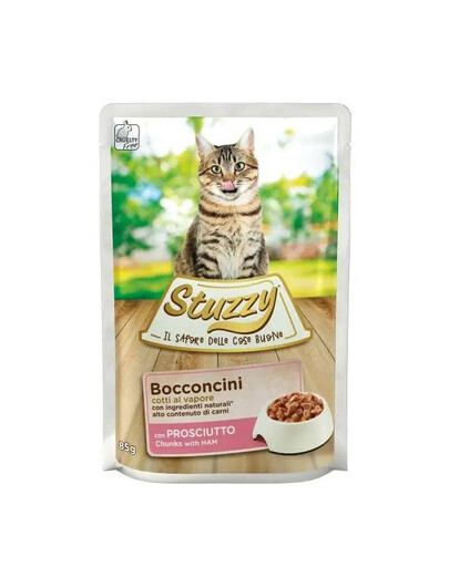 STUZZY Bocconcini Chunks with Ham 85g Schinken in Soße für ausgewachsene Katzen