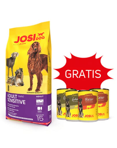 JOSERA JosiDog Adult Sensitive 15 kg + 4 Dosen GRATIS