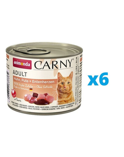 ANIMONDA Carny Adult Huhn, Pute + Entenherzen 6 x 200 g