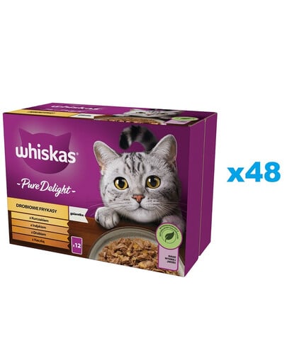 WHISKAS Adult 48x85g Beutel Drobiowe Frykasy Katzennassfutter in Gelee mit: Huhn, Pute, Geflügel, Ente