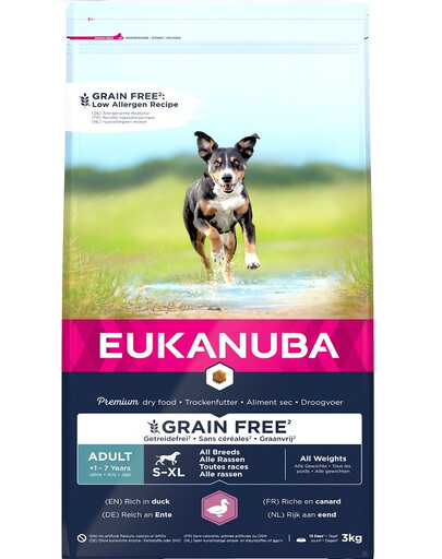 EUKANUBA Grain Free S-XL Adult Ente 3 kg für erwachsene Hunde