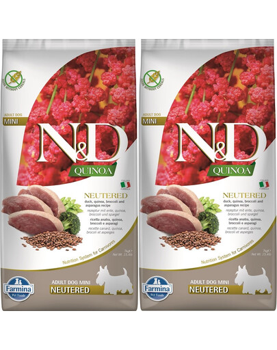 FARMINA N&D Quinoa Neutere Adult Mini Ente, Broccoli & Spargel 2x7 kg