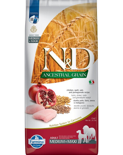 FARMINA N&D Ancestral Grain Hund Adult Medium & Maxi Huhn & Granatapfel 12 kg