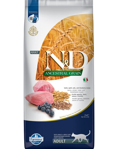 FARMINA N&D Ancestral Adult Cat Neutered 10 kg Lammfleisch, Dinkel, Hafer und Heidelbeeren