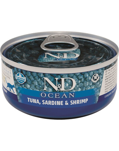 FARMINA N&D Cat Ocean Thunfisch, Sardine, Garnelen 70 g Wolfsbarsch, Sardinen, Garnelen
