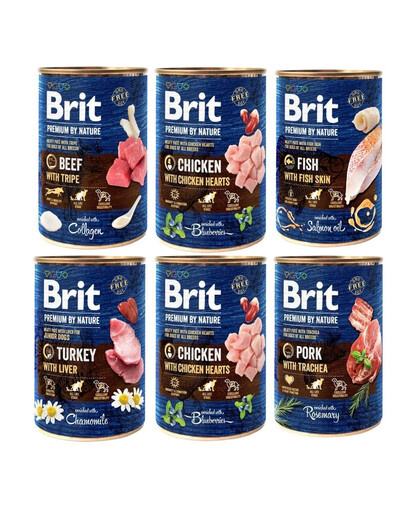 BRIT Premium by Nature Geschmacksmischung 6x400 g natürliches Hundefutter