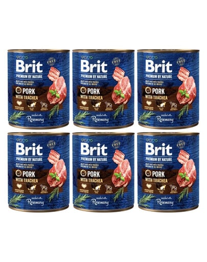 BRIT Premium by Nature 6x800 g Natürliches Hundefutter aus Schweinefleisch und Speiseröhre