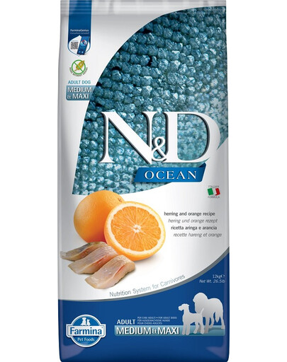 FARMINA N&D getreidefrei Ocean Hering & Orange Adult Medium & Maxi 12kg