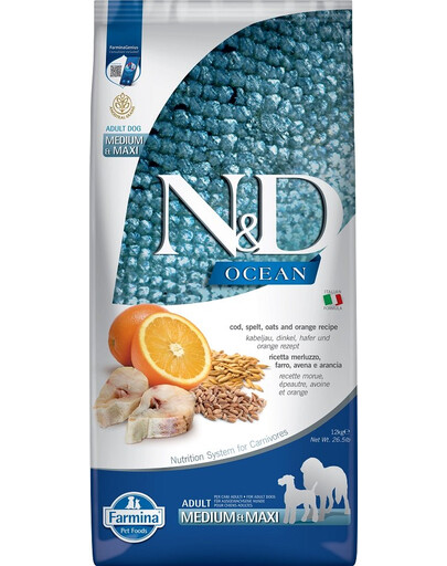 FARMINA N&D Ocean Kabeljau, Kürbis & Orange Adult Medium & Maxi12 kg