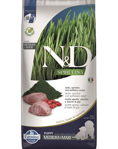 FARMINA N&D Spirulina Puppy Medium&Maxi Lamb & Wolfberry 7 kg