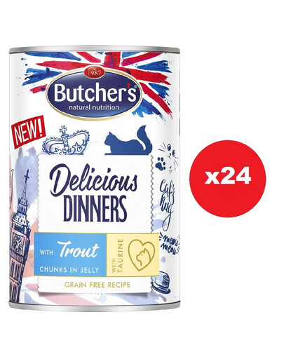BUTCHER'S Delicious Dinners Nassfutter mit Forelle in Gelee 24x400g