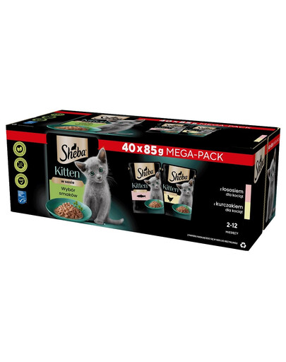 SHEBA Kitten Choice of Flavours 40x85g Beutel in Sauce Stücke mit Lachs, Huhn für Kätzchen