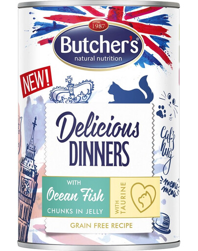 BUTCHER'S Delicious Dinners Katzenfutter, Stücke mit Seefisch in Gelee 400g