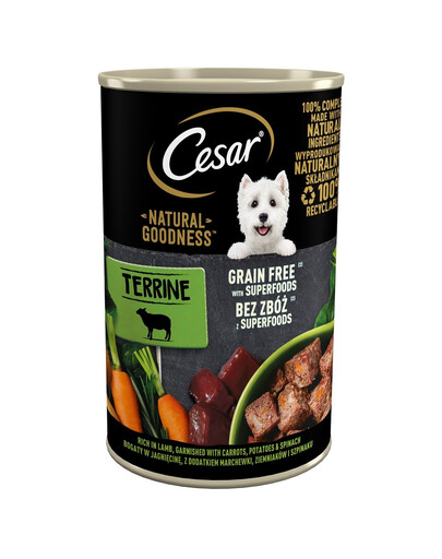 CESAR Natural Goodness in Terrine 400 g reich an Lammfleisch mit Karotten, Kartoffeln und Spinat