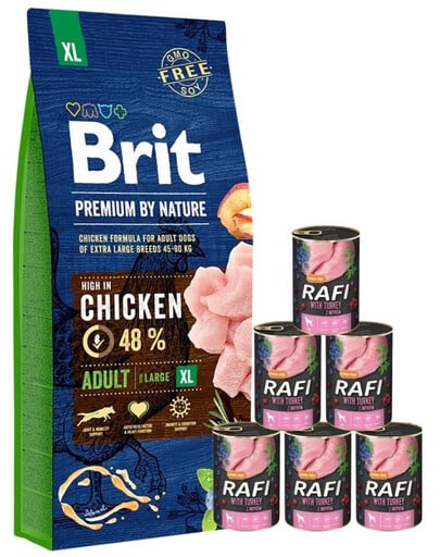 BRIT Premium By Nature Adult Extra Large XL 15 kg + Nassfutter mit Pute 6x400 g