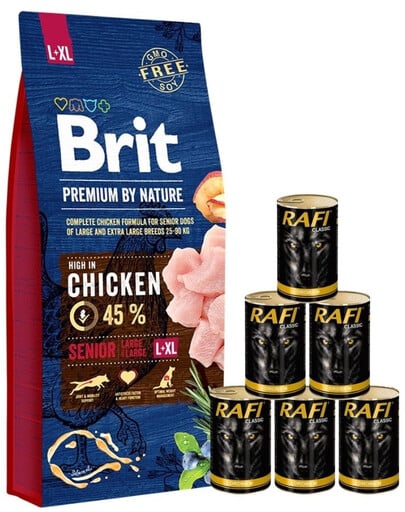 BRIT Premium By Nature Senior Large Extra Large L+XL 15 kg + Nassfutter mit Geflügel 6x1240 g