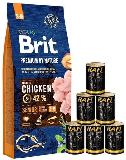 BRIT Premium By Nature Senior Small Medium S+M 15 kg + Nassfutter mit Geflügel 6x1240 g