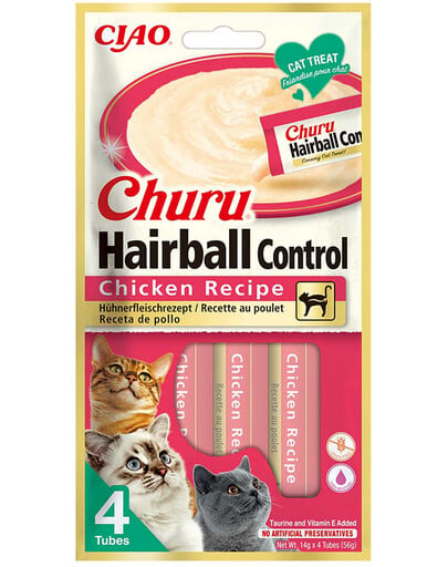 INABA Churu Hairball Chicken 4x14 g ein abschwellendes Leckerli mit Huhn