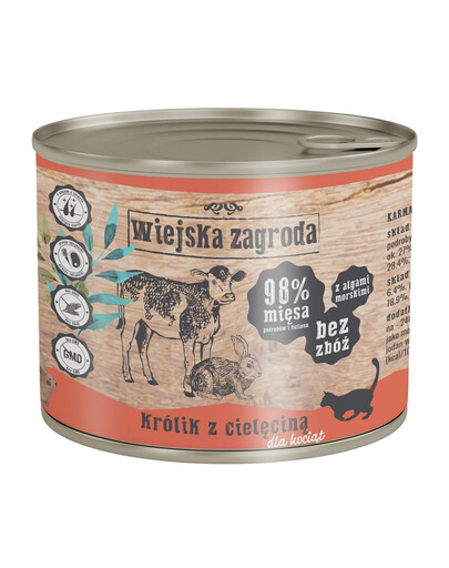 WIEJSKA ZAGRODA Kitten Kaninchen und Kalbfleisch 200 g Dose für Kätzchen