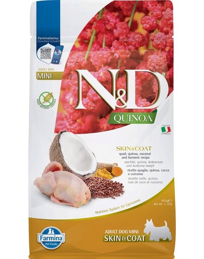 FARMINA N&D Quinoa Skin&Coat Mini Wachtel & Kokosnuss für Hunde kleiner Rassen 800 g