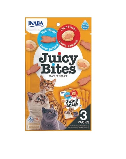 INABA Juicy Bites feuchte Fisch- und Muschel-Leckerbissen für Katzen 33,9 g (3x11,3 g)