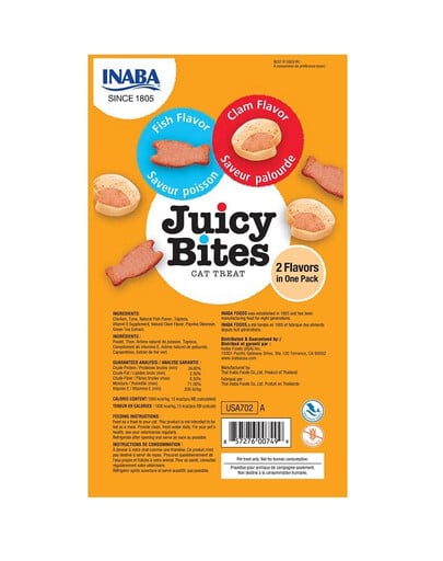 INABA Juicy Bites feuchte Fisch- und Muschel-Leckerbissen für Katzen 33,9 g (3x11,3 g)