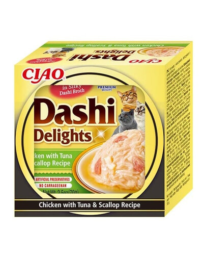 INABA Cat Dashi Delights Huhn, Thunfisch und Jakobsmuscheln 70 g