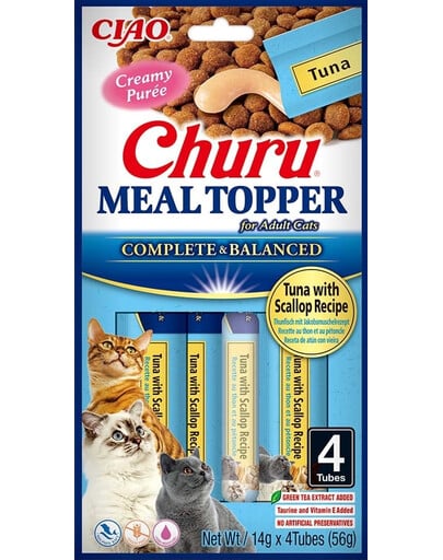 INABA Meal Topper Tuna Scallop 4x14 g cremiger Zusatz von Thunfisch und Jakobsmuschel im Katzenfutter