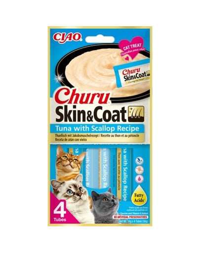 INABA Churu Skin&Coat 4x14g mit Thunfisch und Jakobsmuschel für Katzen