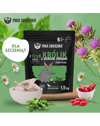 PAKA ZWIERZAKA Seventh Heaven Trockenfutter Kaninchen mit Wildkräutern für Welpen 1,5 kg