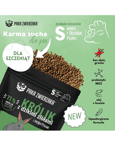 PAKA ZWIERZAKA Seventh Heaven Trockenfutter Kaninchen mit Wildkräutern für Welpen 1,5 kg