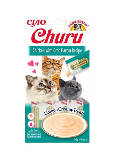 INABA Churu Cat cremiges Katzenleckerli mit Huhn und Krabben 56 g