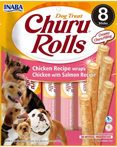 INABA Churu Rolls Chicken 8x12g Wrap mit Huhn und Lachs für Hunde