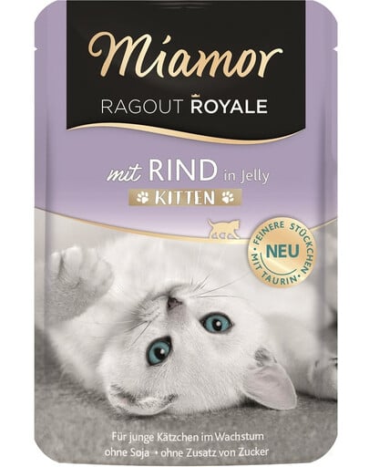 MIAMOR Ragout Royale in Jelly Beef Kitten Rindergelee-Beutel für Kätzchen 100 g