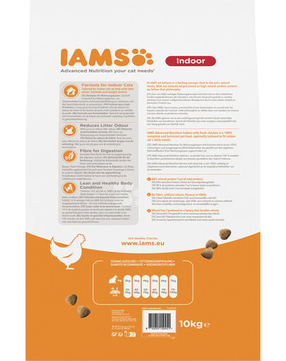 IAMS For Vitality Indoor Trockenfutter mit Huhn für ausgewachsene Katzen zu Hause 10 kg