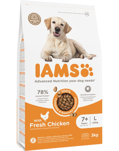 IAMS for Vitality Senior für ältere Hunde großer Rassen mit frischem Huhn 3 kg