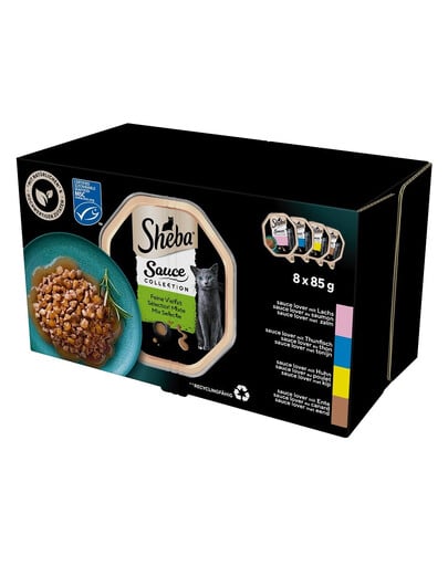 SHEBA Sauce Collection Auswahl an Geschmacksrichtungen 32x85 g in Sauce mit Lachs, Thunfisch, Huhn, Ente