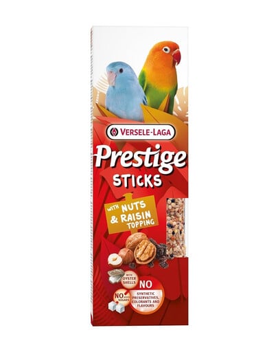 VERSELE-LAGA Prestige Sticks 2 Nuss- und Rosinenstreuflaschen für kleine Papageien 60g