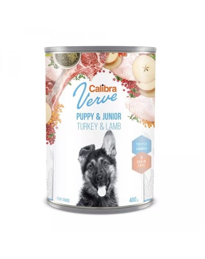 CALIBRA Dog Verve GF Puppy&Junior Turkey&Lamb 400 g getreidefreies Nassfutter mit Pute und Lamm für Welpen und Junghunde