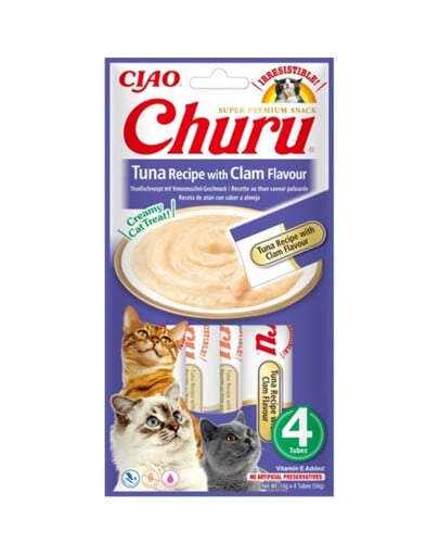 INABA Churu Tuna with clam flavour 4x14g Thunfisch mit Muscheln für die Katze