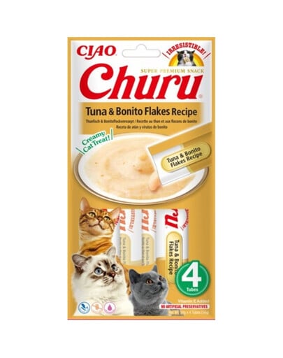 INABA Churu Tuna with bonito flakes 4x14g Thunfisch und Bonitoflocken für Katzen