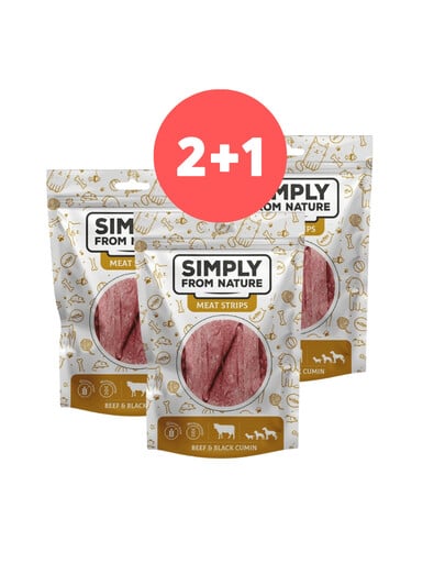 SIMPLY FROM NATURE Fleischstreifen mit Rindfleisch und Nigella für Hunde 2 x 80g + 80g GRATIS